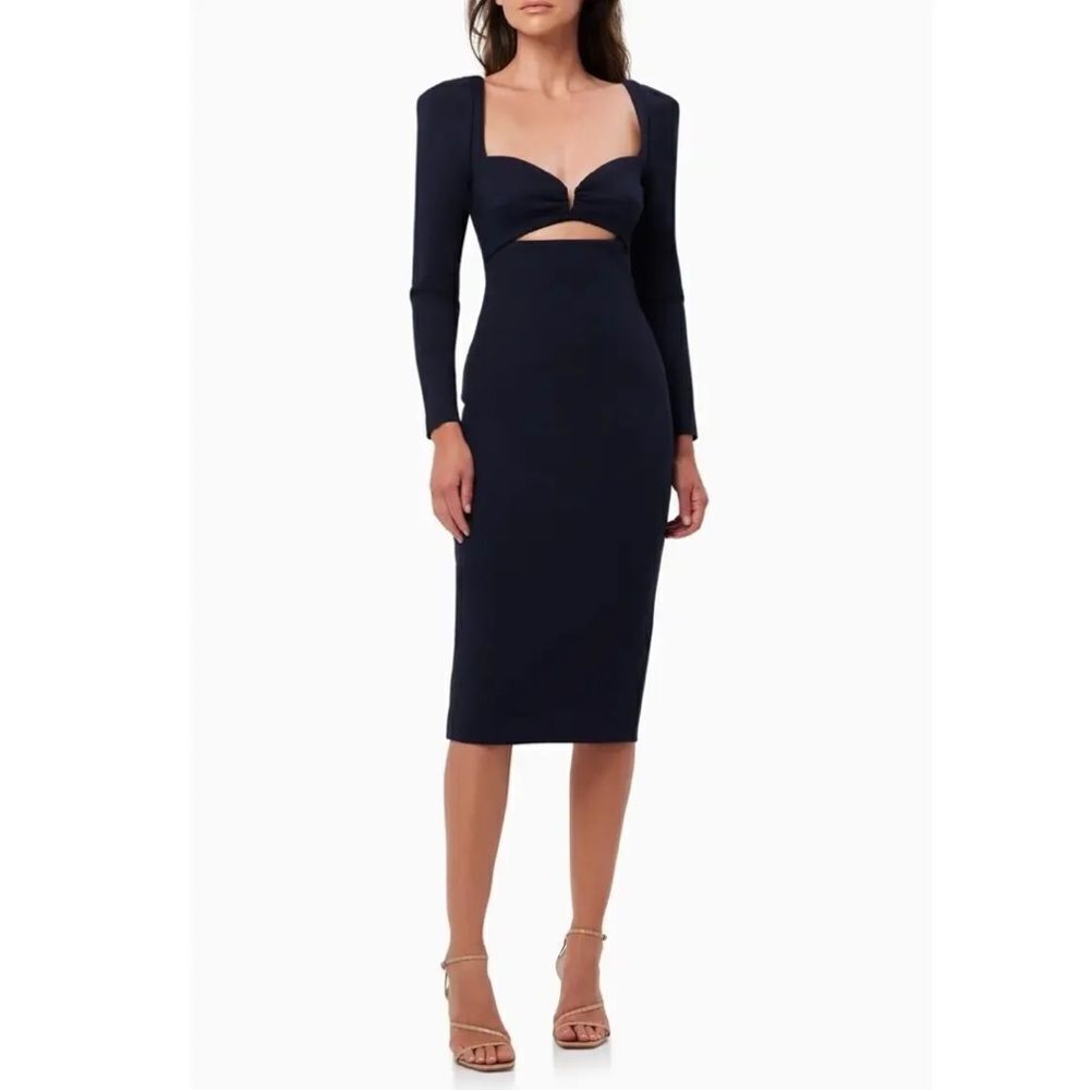 ELLIATT Scarlette Cutout Long Sleeve Sheath Midi Dress in Navy